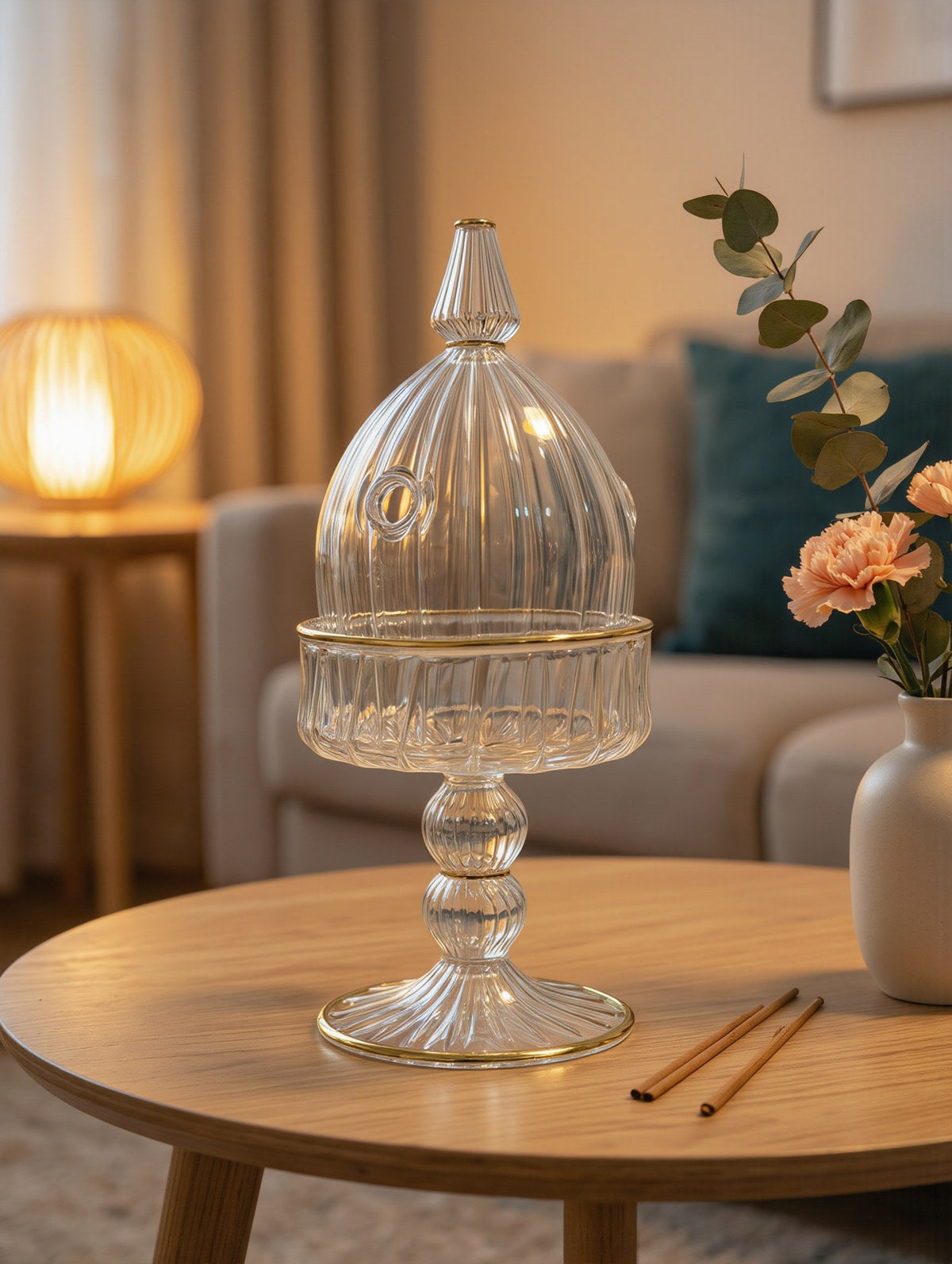 Qubba domed glass mabkhara, Model 144 — in a living room