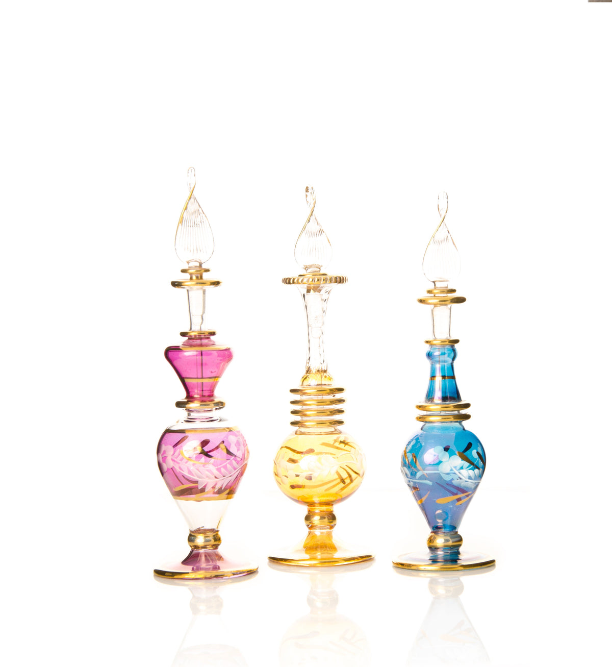 Laila Painted Trio — hand-blown Egyptian glass perfume bottle, Model 22, wholesale from Cairo
