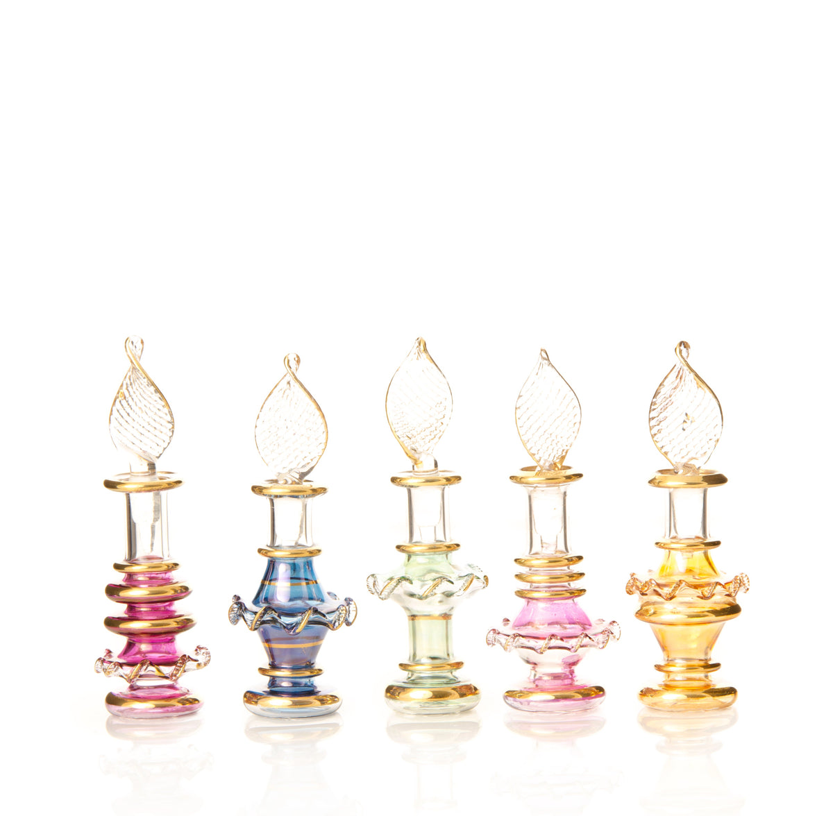 Cleopatra Ruffle Collar — hand-blown Egyptian glass perfume bottle, Model 03, wholesale from Cairo