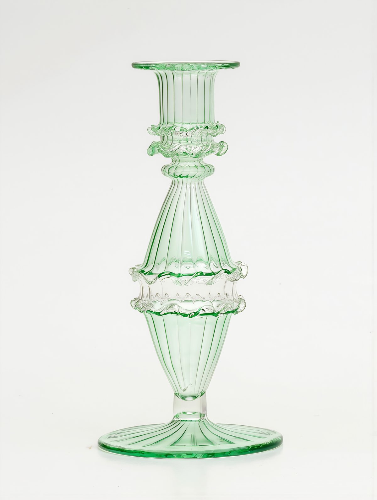 Glass Candlestick — Onda · Ruffled Cone, approx. 18 cm (C05)