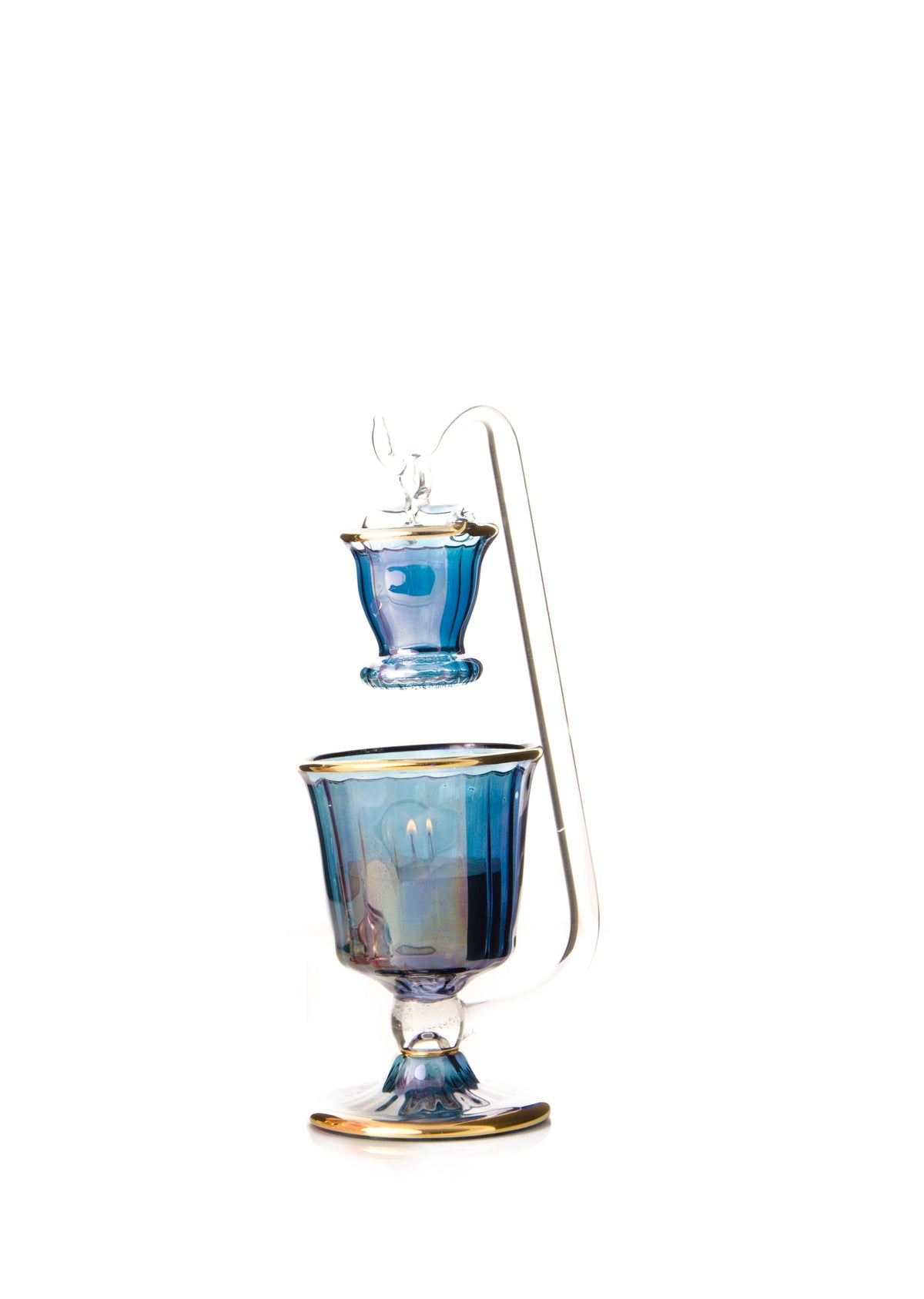 Egyptian Glass Oil Burner — Urjuha · Hanging-Cup Aroma Lamp on a Glass Hook, approx. 18 cm (Model 160)