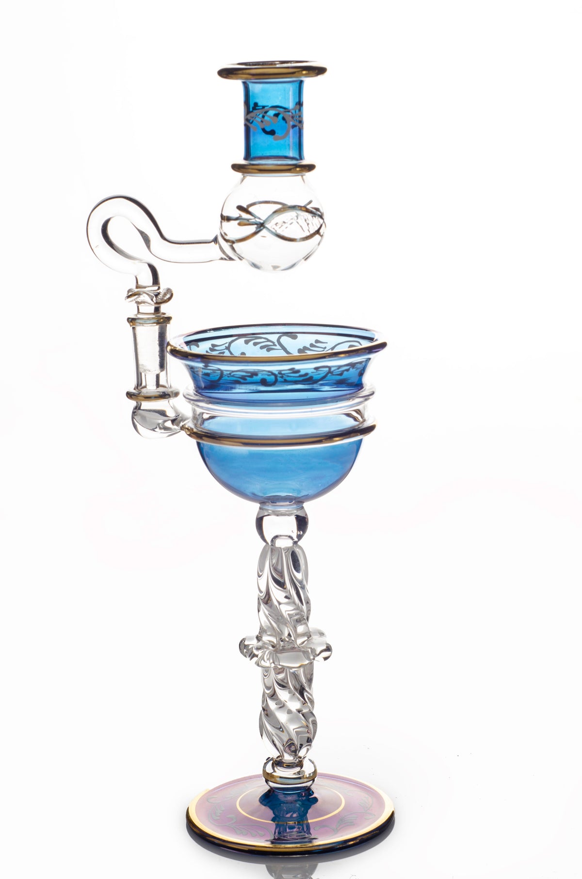 Egyptian Glass Oil Burner — Abeer · Stemmed Aroma Lamp with Dropper Arm, 24 cm (Model 157)