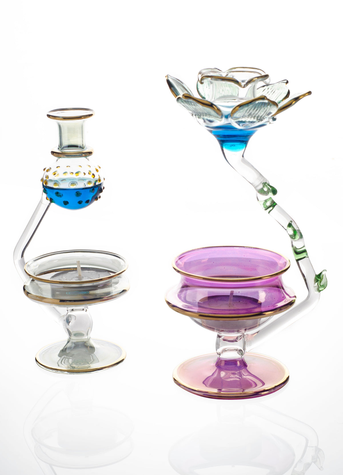 Egyptian Glass Oil Burner — Bustan · Tealight Aroma Lamp, Bud Cup (Small) or Flower Cup (Large) (Model 159)