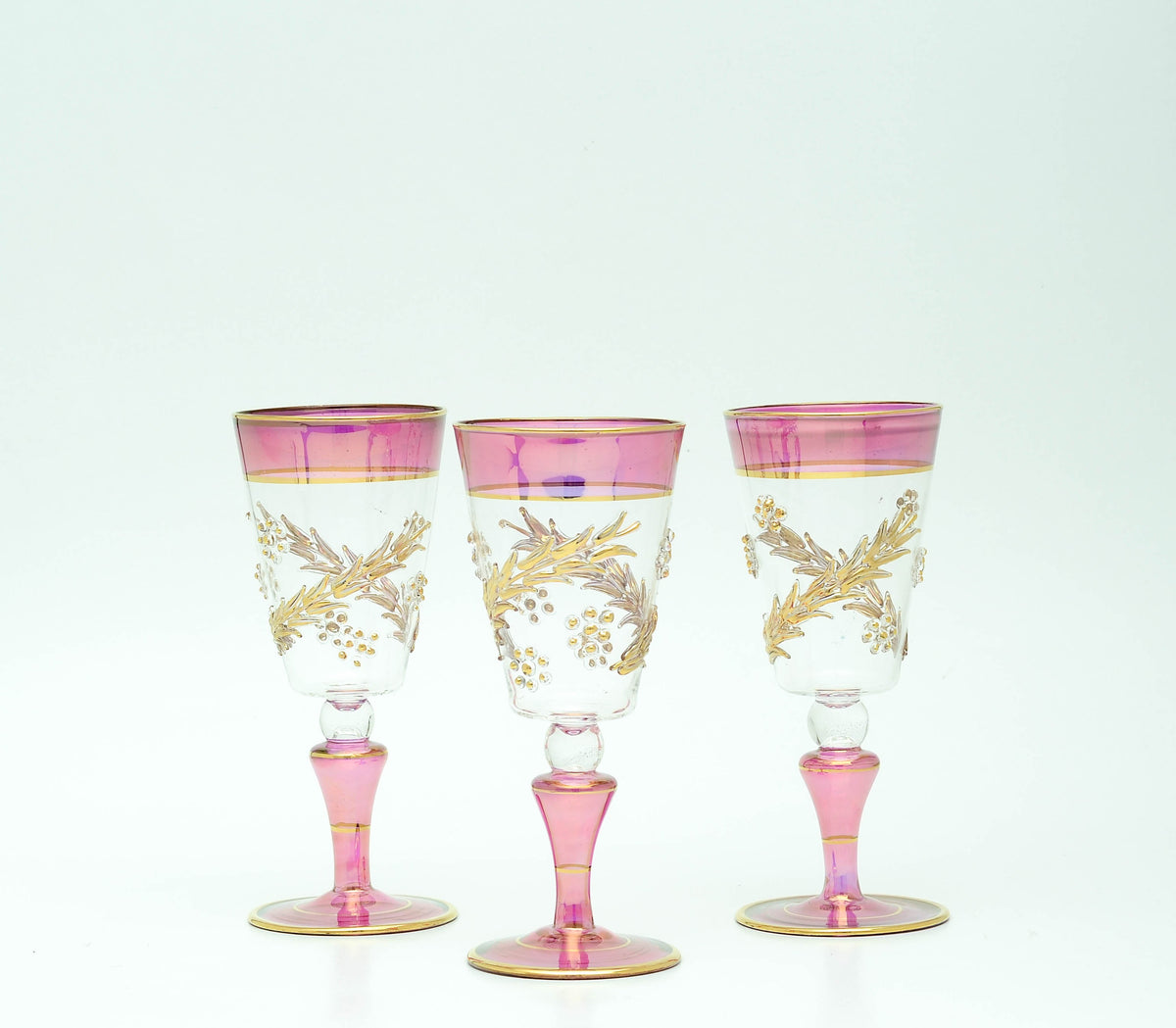Ghusn gold vine goblets in magenta Egyptian glass