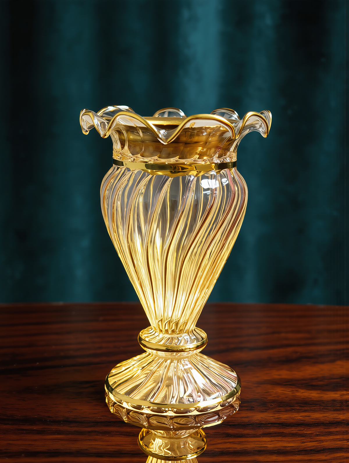 Mabkhara en verre égyptien — Lahab · coupe flamme à bord ondulé doré, 18 cm (modèle 143)