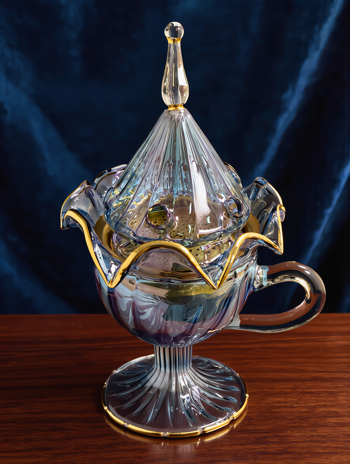 Mabkhara en verre égyptien — Dalla · à anse, côtelé, couvercle conique façon cafetière arabe (modèle 156)