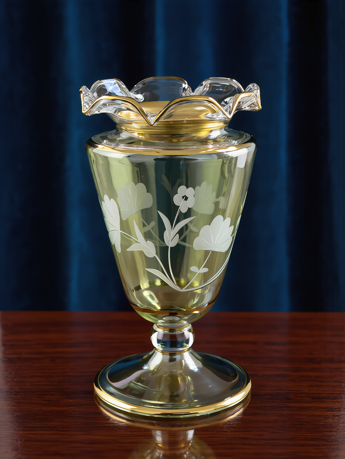 Mabkhara en verre égyptien — Taj · gravure main, col à volants doré, 15 et 20 cm (Modèle 123)
