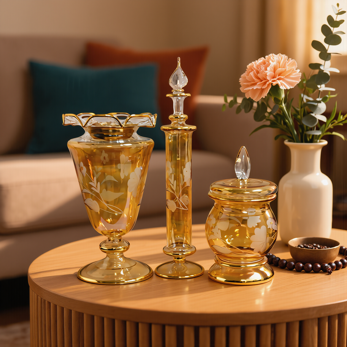 Rose etched glass mabkhara set detail