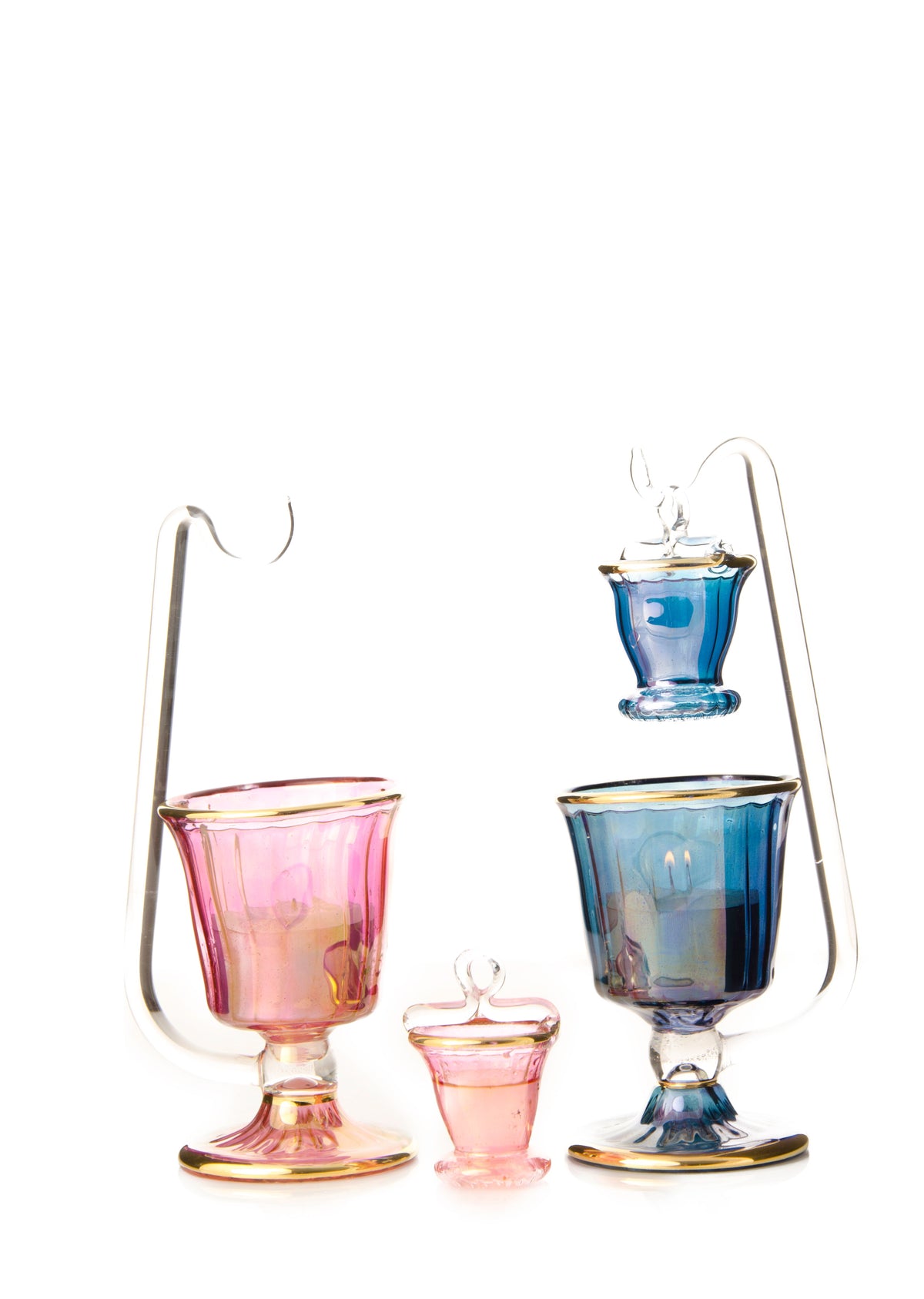 Egyptian Glass Oil Burner — Urjuha · Hanging-Cup Aroma Lamp on a Glass Hook, approx. 18 cm (Model 160)