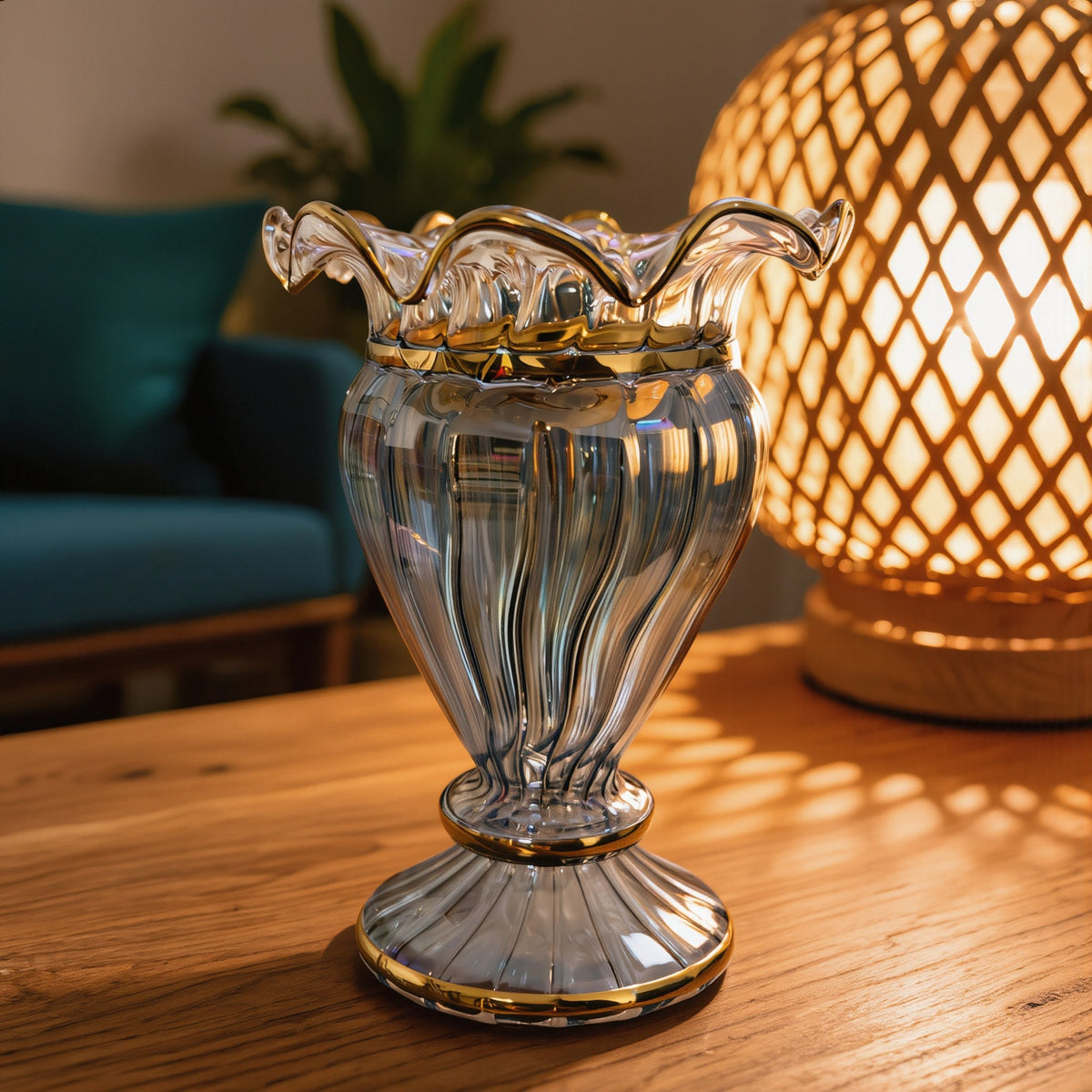Egyptian Glass Mabkhara — Lahab · Flame Cup with Ruffled Gold Rim, 18 cm (Model 143)