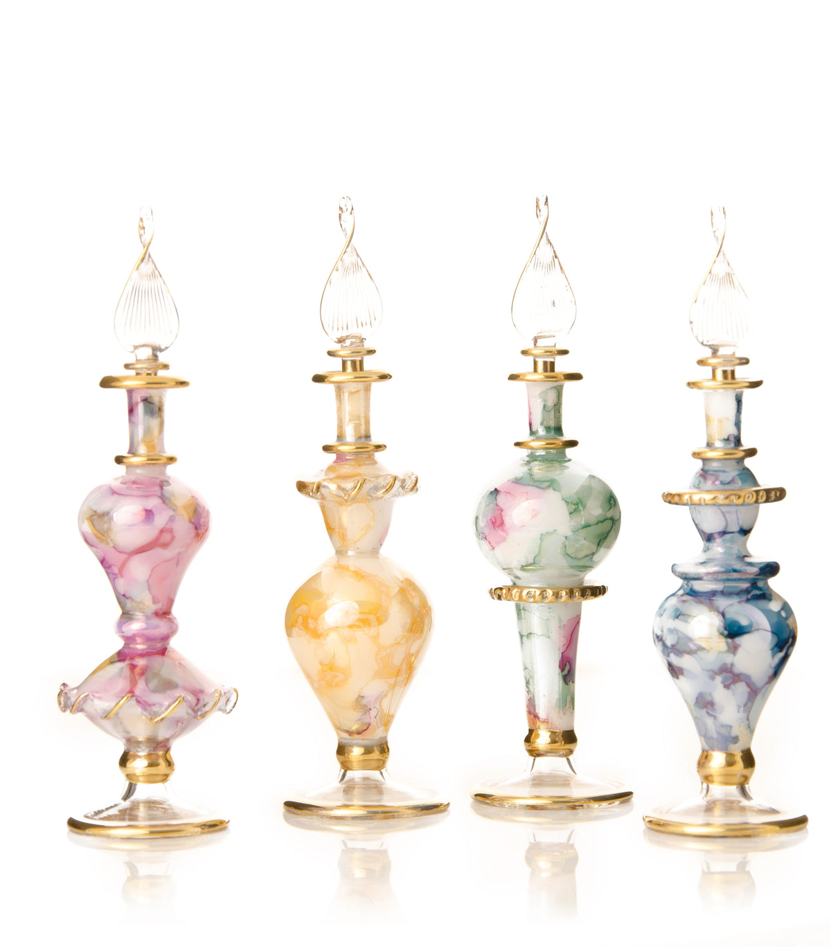Marwa marbled mini hand-blown Egyptian glass perfume bottle, swirl struck in the melt, Model 25, made in Cairo