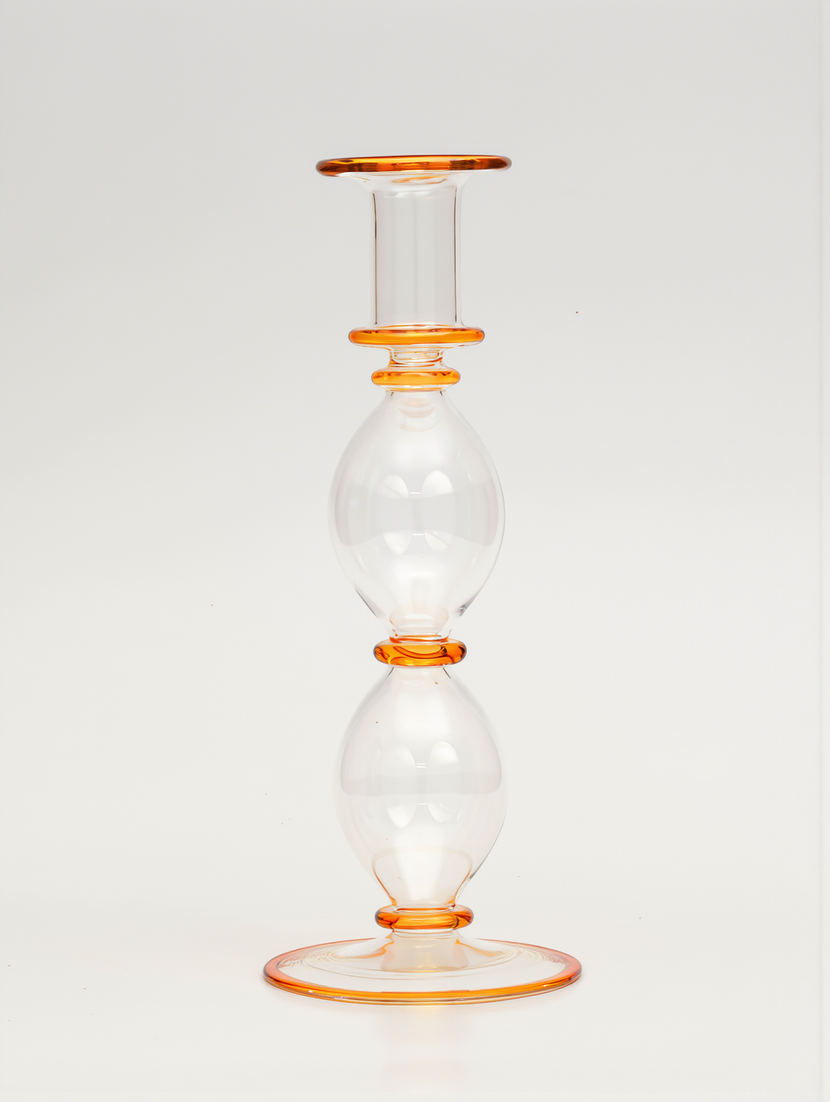 Lucia hand-blown glass taper candlestick, clear with amber rims, Candela C04 — Grand Bazaar Egypt