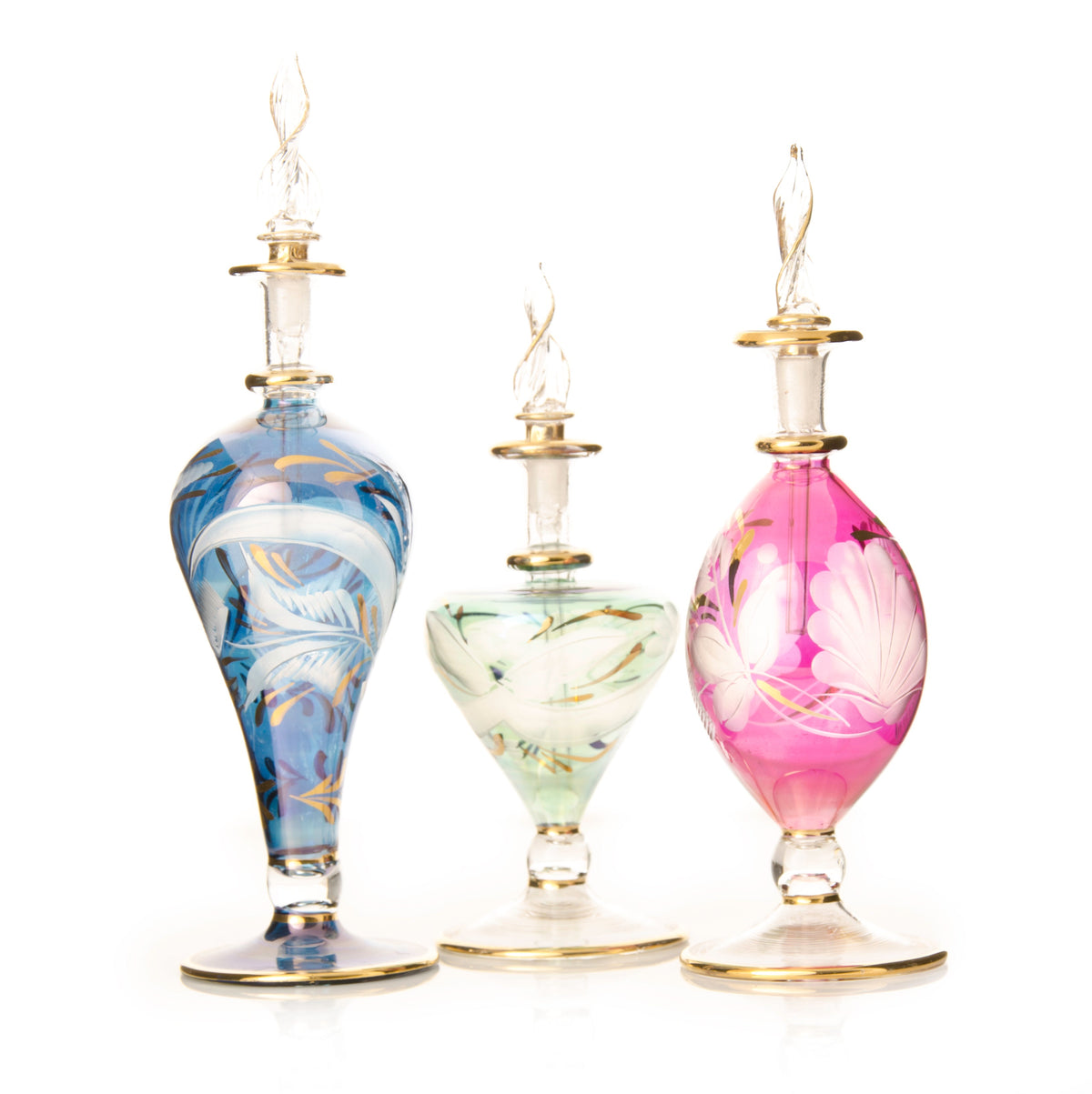 Rahma Mint Fan — hand-blown Egyptian glass perfume bottle, Model 85, wholesale from Cairo