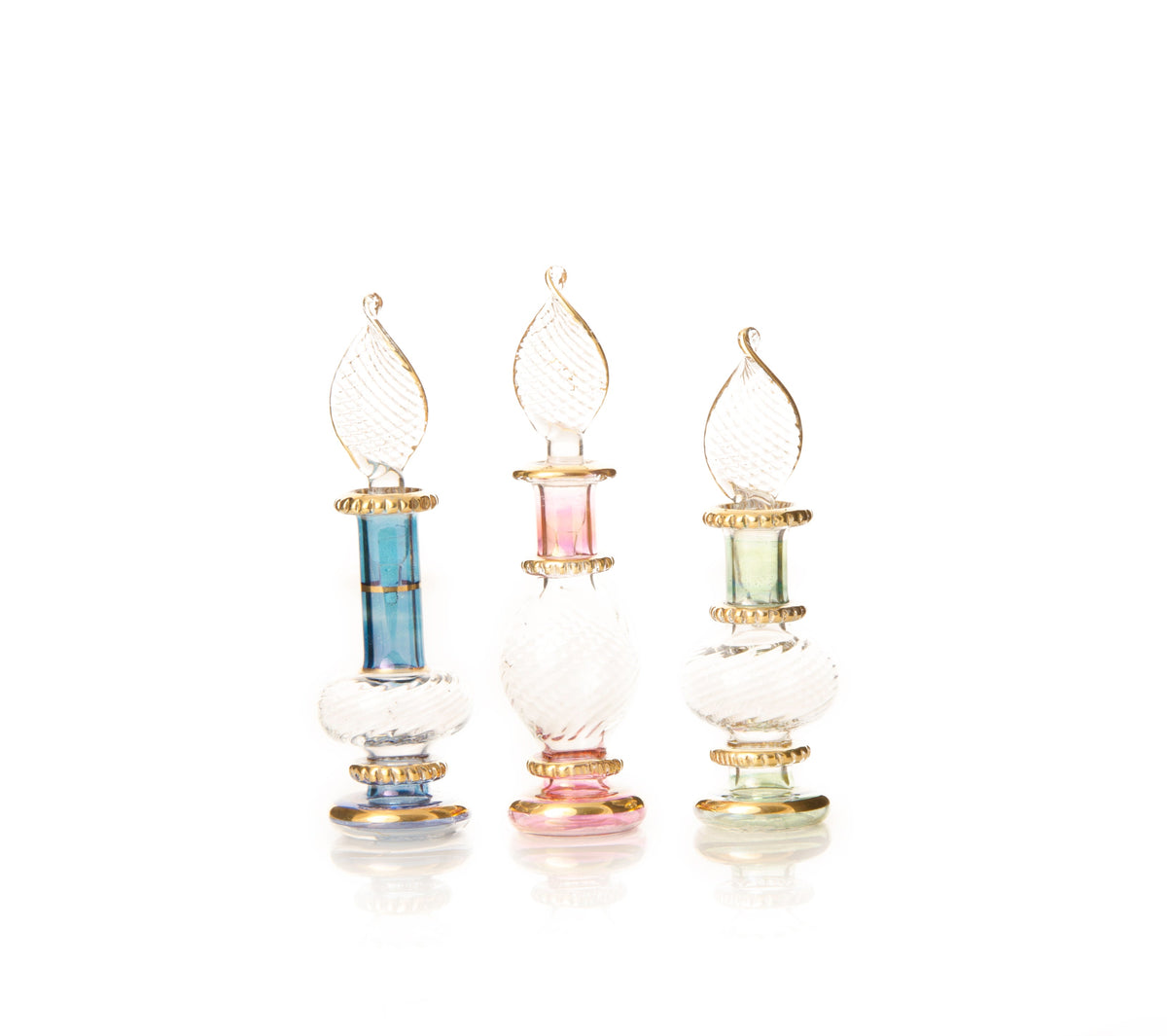Hathor White Swirl — hand-blown Egyptian glass perfume bottle, Model 09, wholesale from Cairo