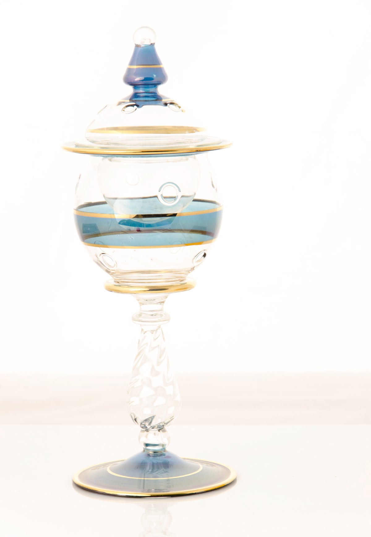 Egyptian Glass Burner — Kawkab · Lidded Globe on a Twisted Stem, Oil & Incense, 24 cm (Model 163)