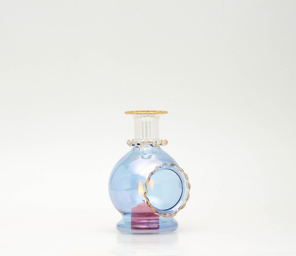 Durra globe mini perfume bottle in blue and rose glass