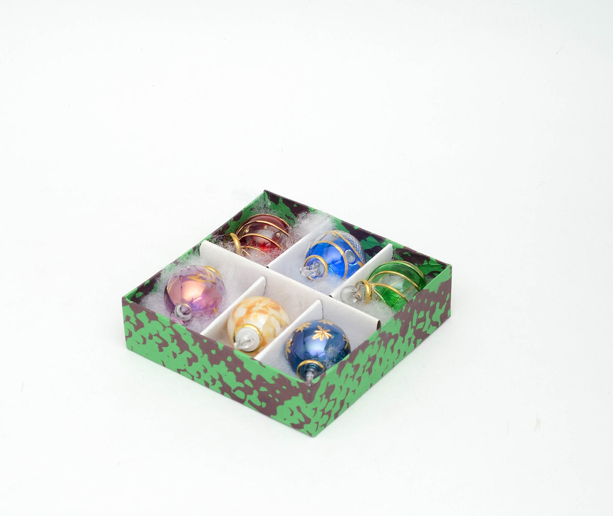 Hand-blown glass Christmas ornaments in a gift box