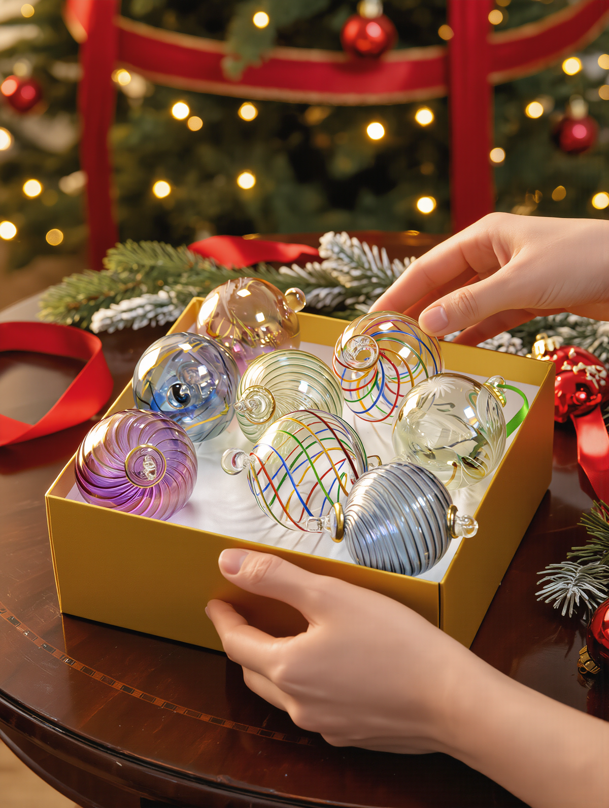 Hand-blown glass Christmas ornament gift set, 24K gold — view 9