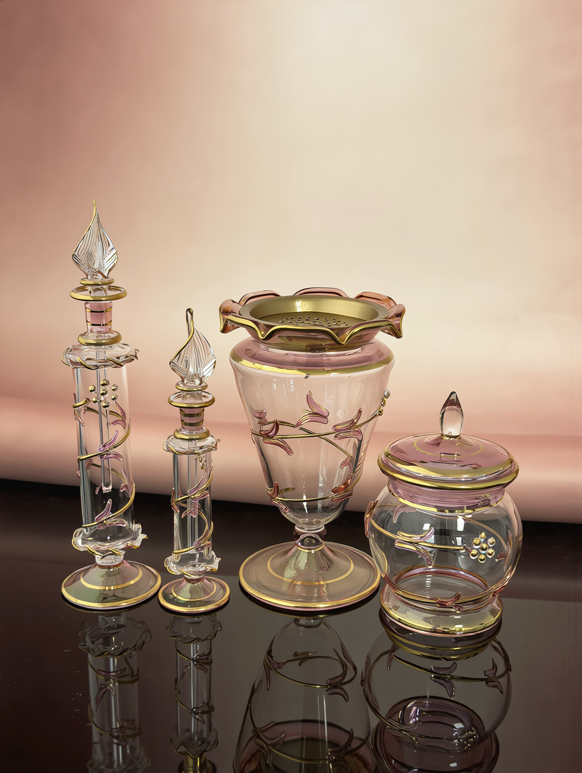 Ward rose glass bakhoor set — lifestyle view