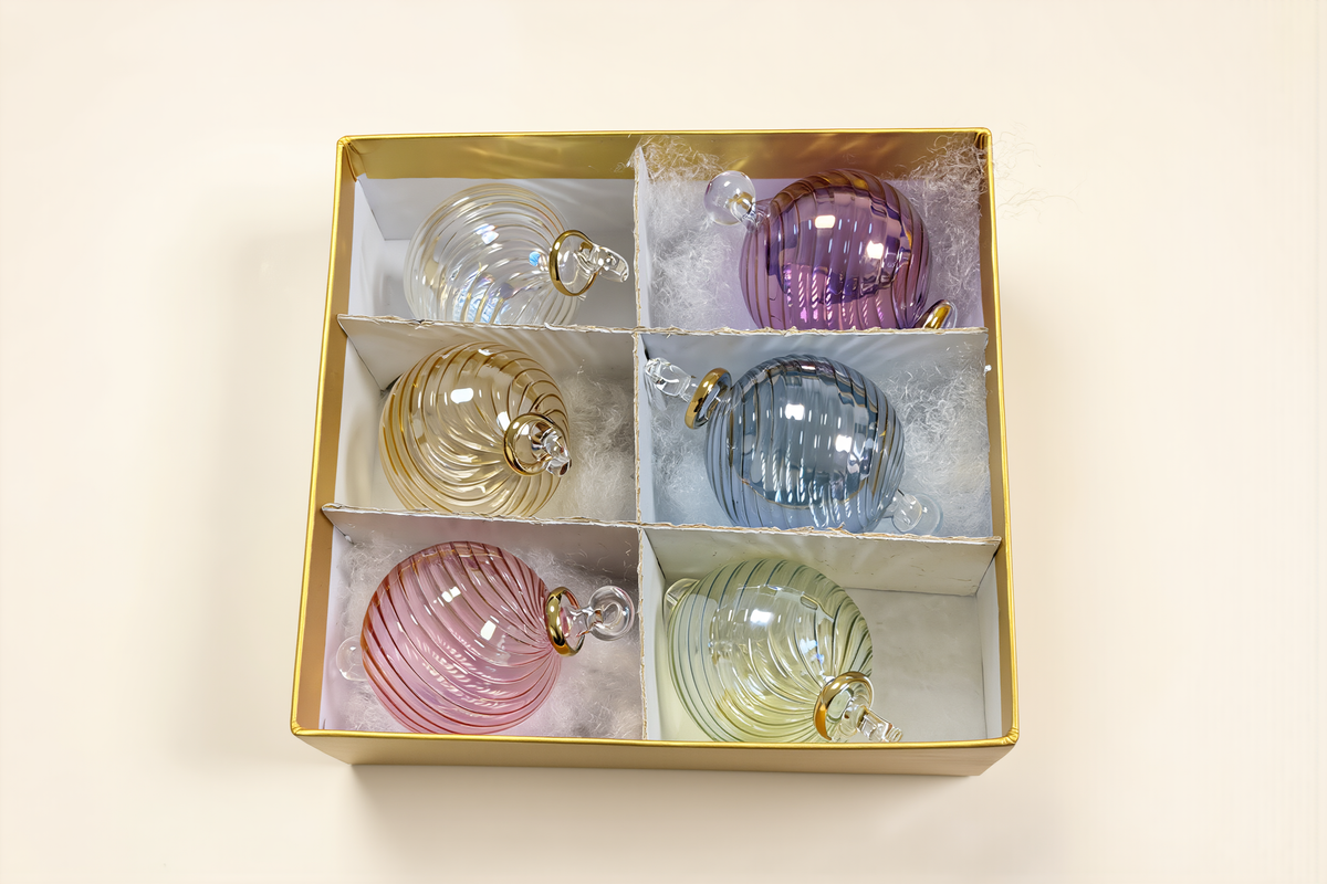 Gilded glass Christmas ornaments, mixed colours, boxed set