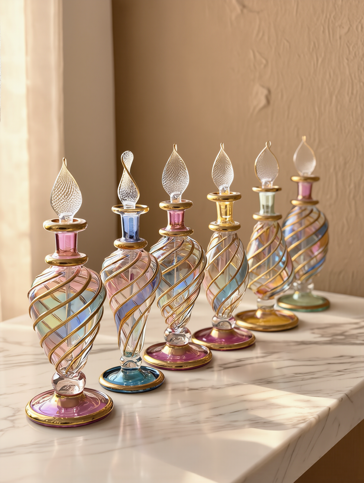 Pastel Mini Bottle Set of 5 — Spiral Perfume Bottles, Five Shapes