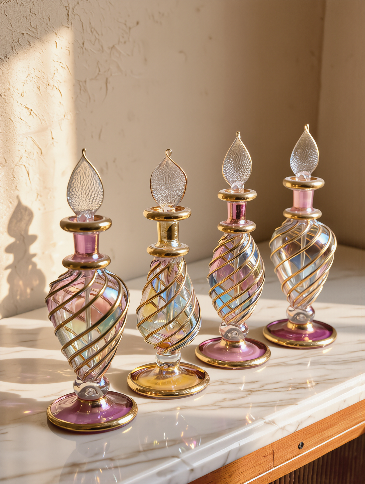 Pastel Mini Bottle Set of 5 — Spiral Perfume Bottles, Five Shapes