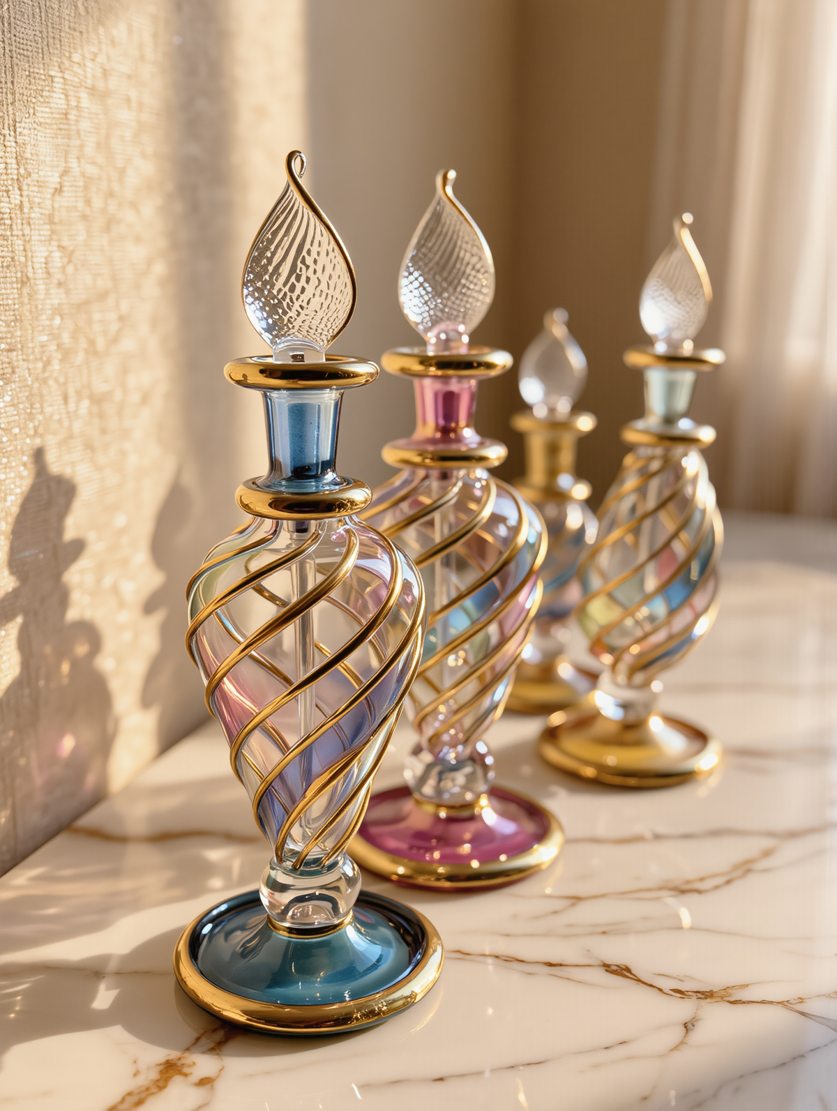 Pastel Mini Bottle Set of 5 — Spiral Perfume Bottles, Five Shapes