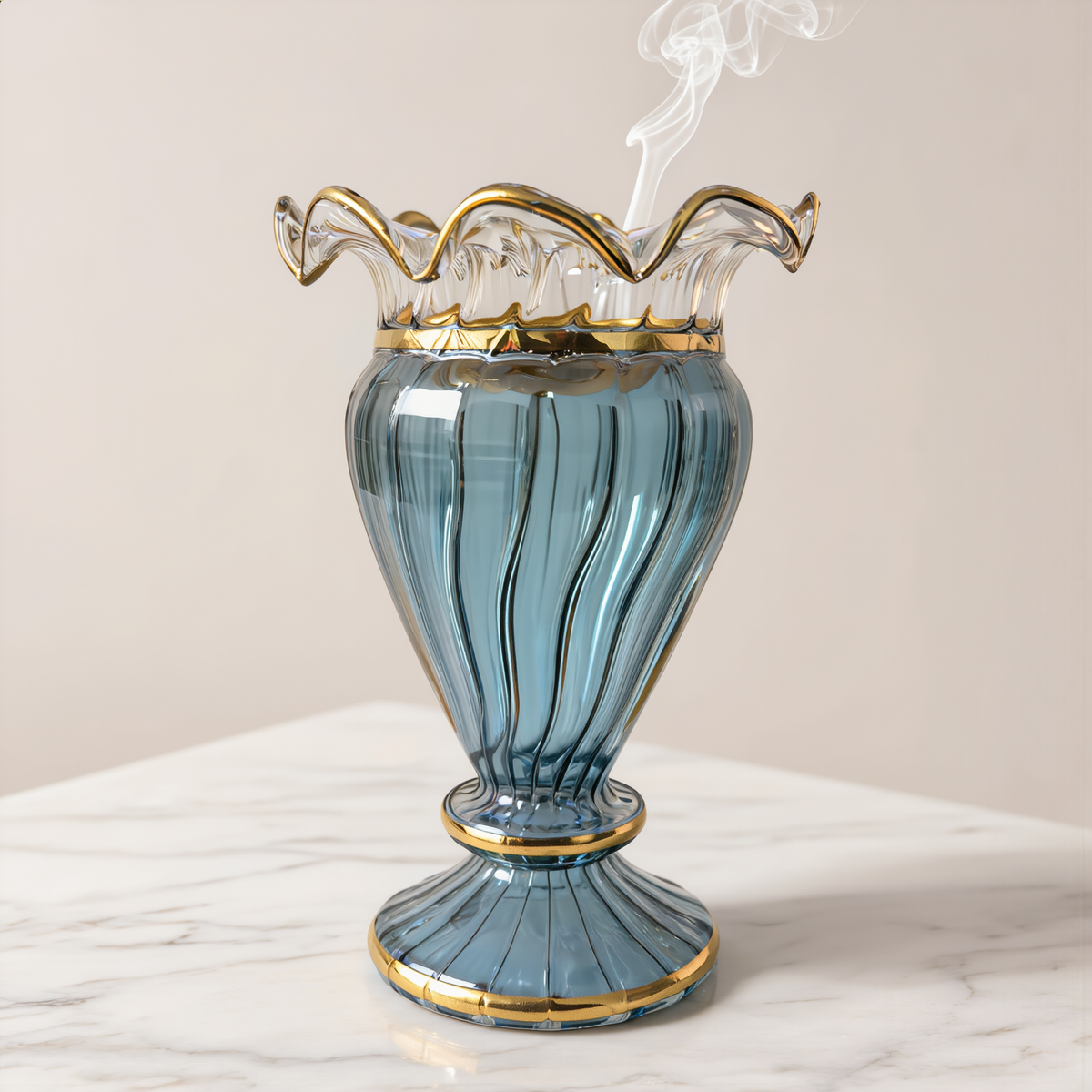Egyptian Glass Mabkhara — Lahab · Flame Cup with Ruffled Gold Rim, 18 cm (Model 143)
