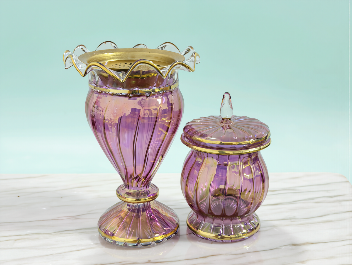 Egyptian Glass Mabkhara — Lahab · Flame Cup with Ruffled Gold Rim, 18 cm (Model 143)